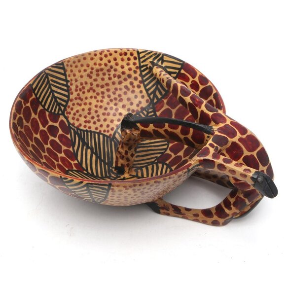 African Wood Giraffe Bowl Kenya Decor Spotted Lightweight Art Fruit Bowl Handle - Picture 3 of 11